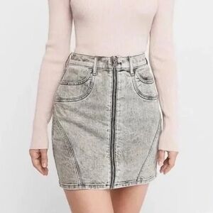 Express Gray Acid Washed Zip Up Denim Skirt 6